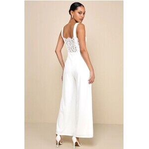 Lulu's White Lace Back Jumpsuit